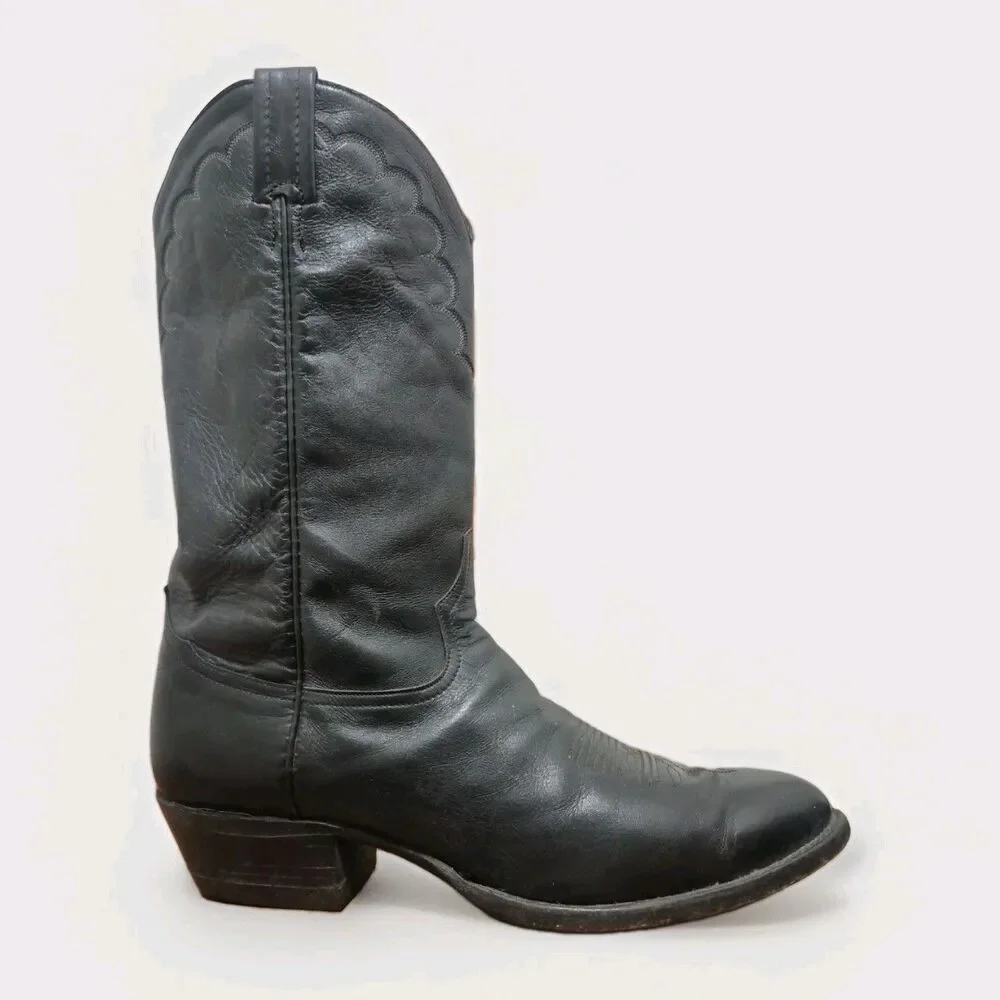 Vintage Tony Lama H8530 Men's Black Leather  Boots Size 11B USA 1995